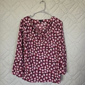 Ann Taylor Pink Floral Open Cowl Neck Top 
Sz M